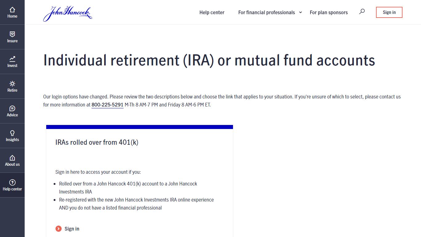 John Hancock Investments: IRA or Mutual Fund Account Log-In